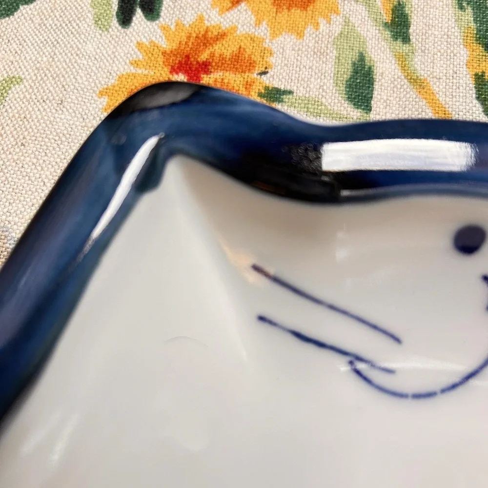 VTG Takahashi San Francisco Blue Fat Chubby Happy Cat Ceramic Serving Dish Plate